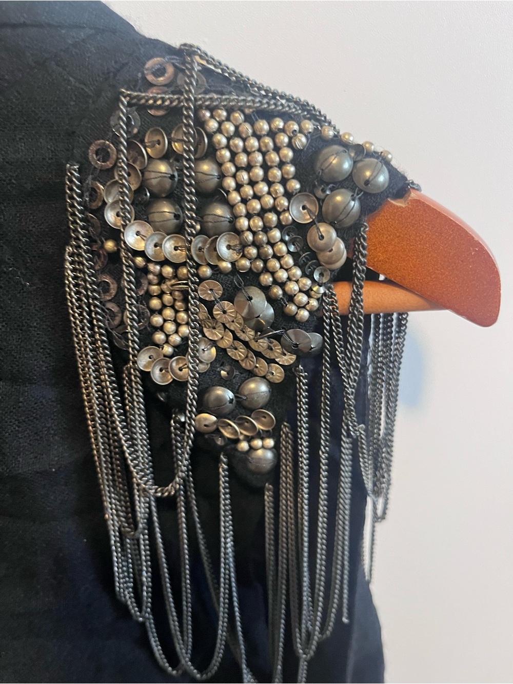 Topshop 100% Wool Embellished Shoulder Chain Fringe Vest Military Glam Black M